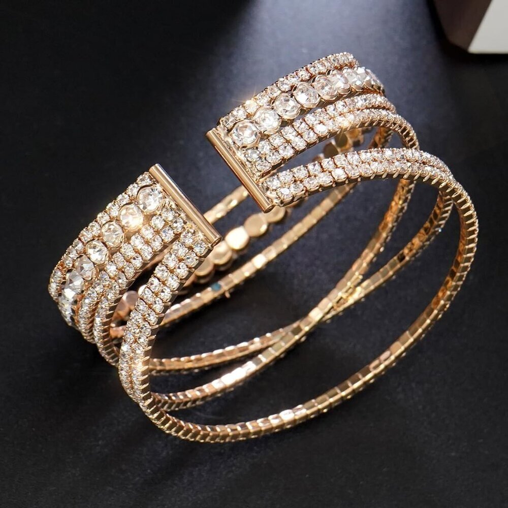 Multilayer Rhinestone Cuff Bracelet For Women Gol… - image 5
